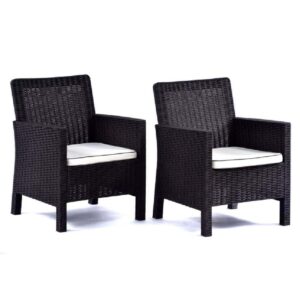 Misty Brown Rattan Tub Arm Chairs In Pair