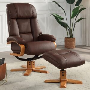 Norco Leather Recliner Chair With Stool In Chestnut