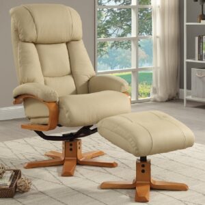 Norco Leather Recliner Chair With Stool In Ivory
