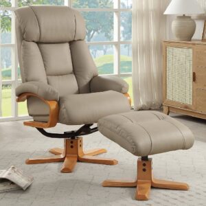 Norco Leather Recliner Chair With Stool In Pebble