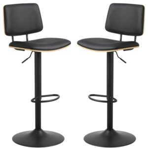 Oxford Black Oak PU Leather Bar Stools With Steel Base In Pair