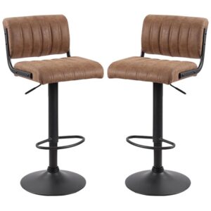 Pawling Brown Leather Bar Stools In Pair