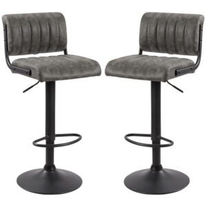 Pawling Grey Leather Bar Stools In Pair