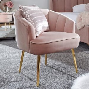 Pulford Velvet Accent Chair With Gold Legs In Blush Pink