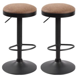 Rexford Brown Fabric Bar Stools In Pair