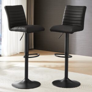 Ripple Black Faux Leather Bar Stools With Black Base In Pair