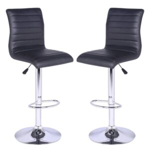 Ripple Black Faux Leather Bar Stools With Chrome Base In Pair