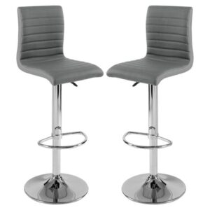 Ripple Grey Faux Leather Bar Stools With Chrome Base In Pair