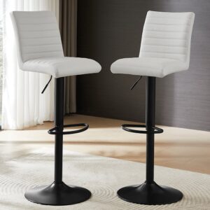 Ripple White Faux Leather Bar Stools With Black Base In Pair