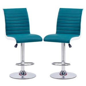 Ritz Teal And White Faux Leather Bar Stools In Pair