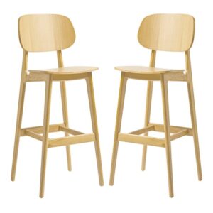 Romney Natural Oak Wooden Bar Stools In Pair