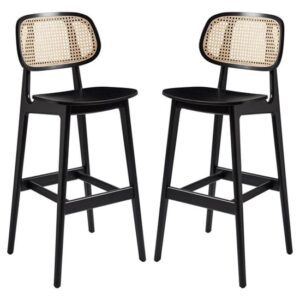 Romney Satin Black Wooden Bar Stools In Pair