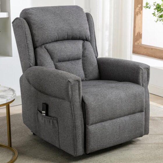 Salvo Fabric Electric Lift And Tilt Recliner Chair In Grey