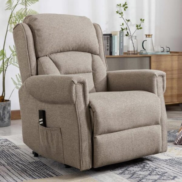 Salvo Fabric Electric Lift And Tilt Recliner Chair In Taupe