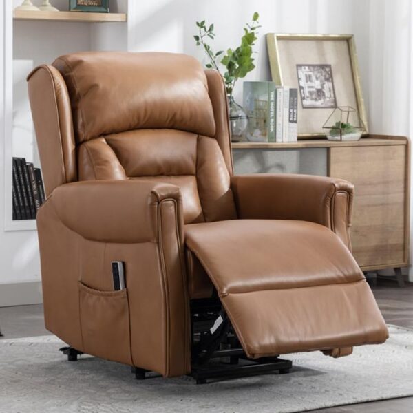 Salvo Leather Electric Lift And Tilt Recliner Chair In Camel
