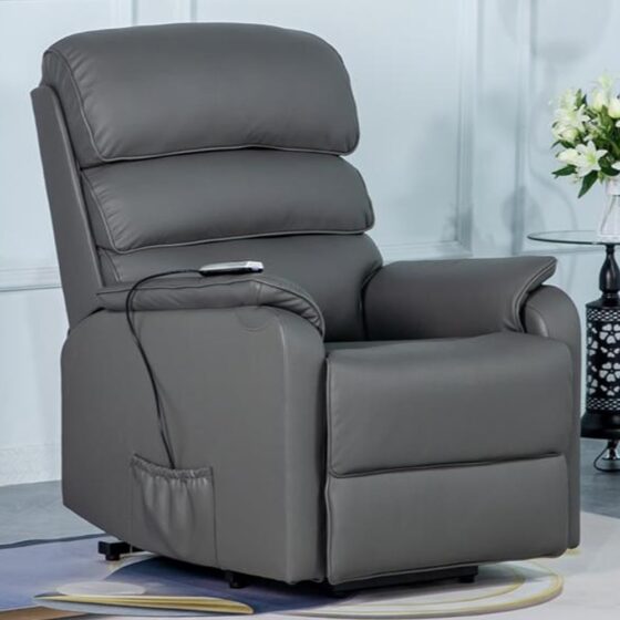 Sanur Leather Electric Lift And Tilt Recliner Chair In Grey
