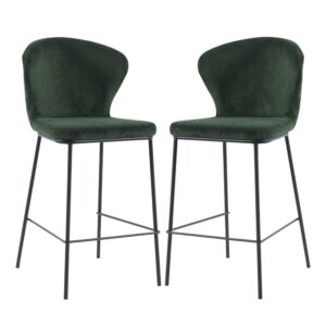 Sarnia Green Corduroy Fabric Counter Bar Stools In Pair