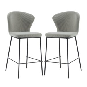 Sarnia Stone Corduroy Fabric Counter Bar Stools In Pair