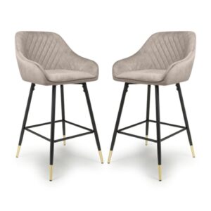 Sedona Mink Velvet Bar Stools With Metal Legs In Pair