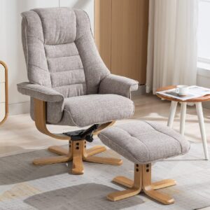 Seneca Fabric Recliner Chair With Stool In Oat And Oak