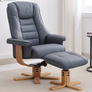 Seneca Leather Recliner Chair With Stool In Petrol Blue And Oak