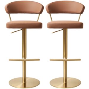 Sloan Brown Leather Bar Stools In Pair