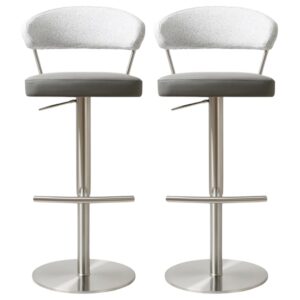 Sloan Grey Leather Fabric Bar Stools In Pair