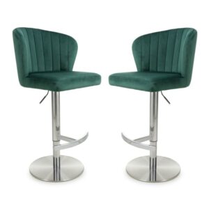Solvo Green Velvet Bar Stools With Chrome Base In Pair