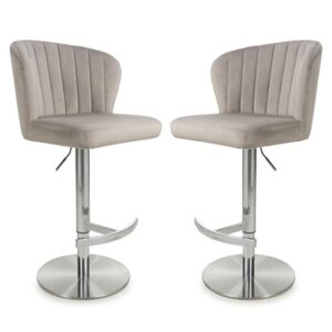 Solvo Mink Velvet Bar Stools With Chrome Base In Pair