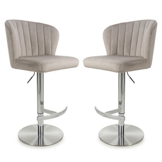 Solvo Mink Velvet Bar Stools With Chrome Base In Pair
