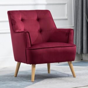 Terni Velvet Accent Chair With Oak Legs In Dark Crimson