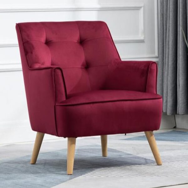 Terni Velvet Accent Chair With Oak Legs In Dark Crimson