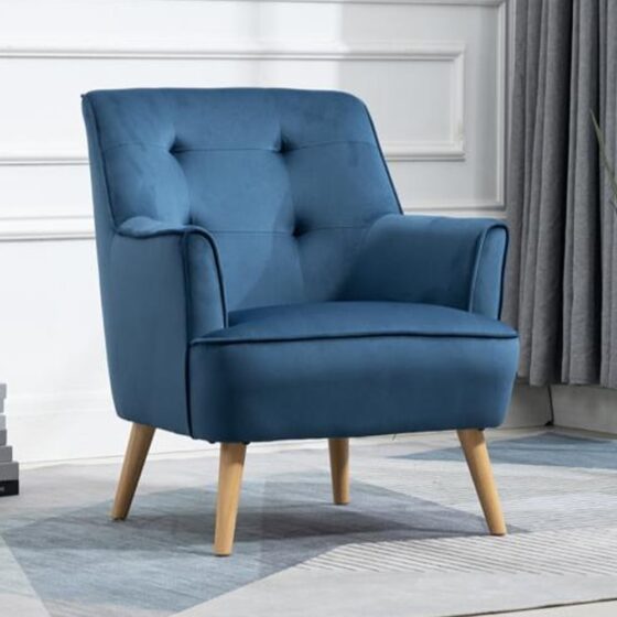 Terni Velvet Accent Chair With Oak Legs In Navy