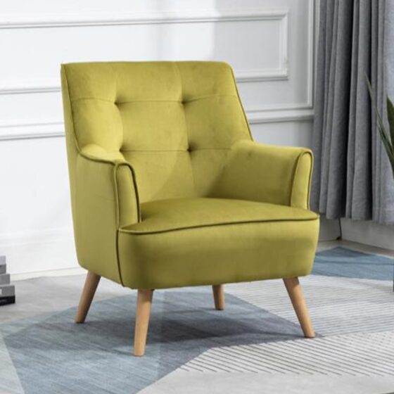 Terni Velvet Accent Chair With Oak Legs In Pistachio