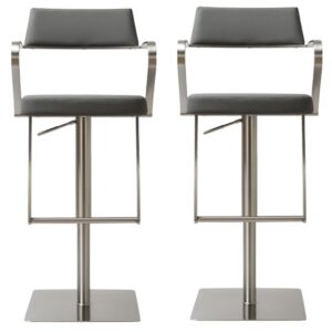 Turlock Grey Leather Bar Stools In Pair