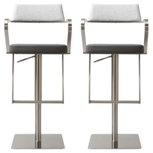 Turlock Grey Leather Fabric Bar Stools In Pair