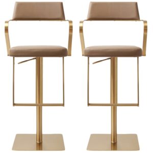 Turlock Mocha Leather Bar Stools In Pair
