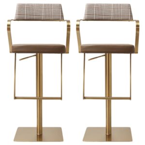 Turlock Mocha Leather Fabric Bar Stools In Pair