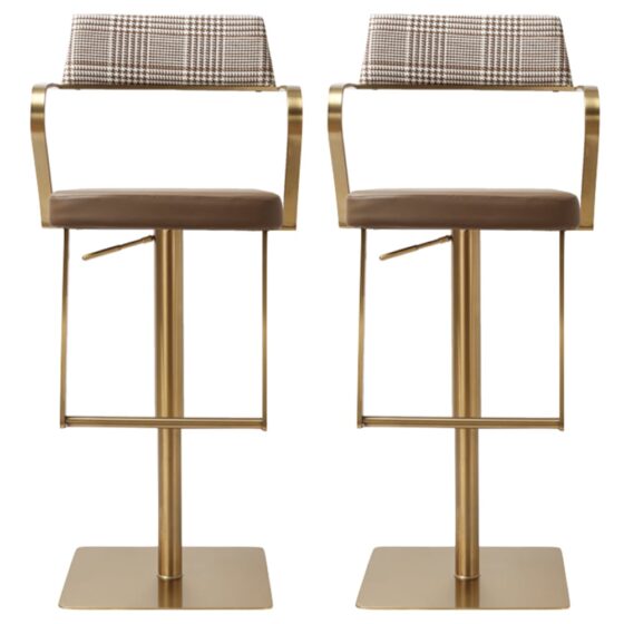 Turlock Mocha Leather Fabric Bar Stools In Pair
