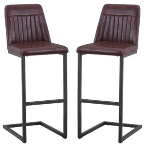 Vandalia Vintage Brown Leather Bar Stools In Pair