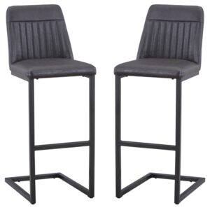 Vandalia Vintage Grey Leather Bar Stools In Pair
