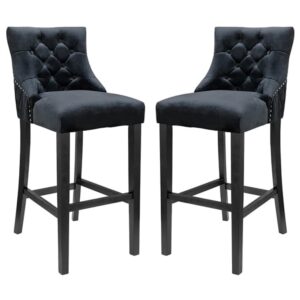 Victoria Black Velvet Bar Stools In Pair