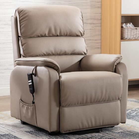 Viola Leather Electric Recliner Chair In Pebble