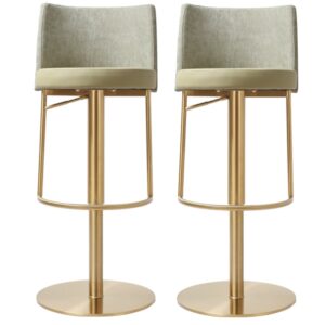 Viola Pistachio Leather Fabric Bar Stools In Pair