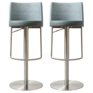Viola Teal Leather Fabric Bar Stools In Pair