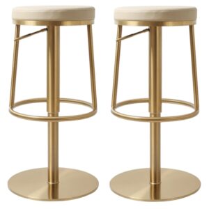 Visalia Barley PU Leather Bar Stools With Gold Base In Pair