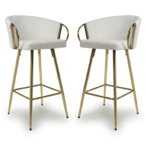 Visalia Cream Fabric Bar Stools With Gold Legs In Pair