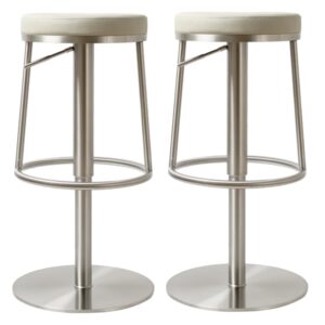 Visalia Light Grey PU Leather Bar Stools With Steel Base In Pair