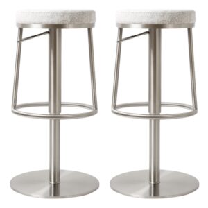 Visalia Silver Grey Fabric Bar Stools With Steel Base In Pair