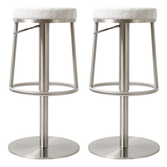 Visalia Silver Grey Fabric Bar Stools With Steel Base In Pair
